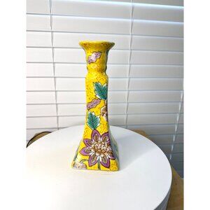 Vintage Chinese Porcelain Candlestick Holder Yellow Floral